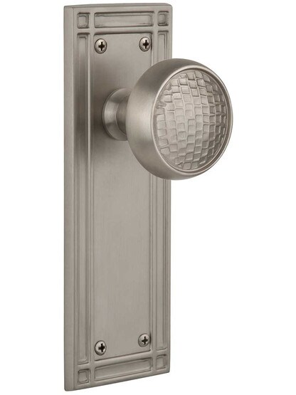 Mission Door Set with Craftsman Knobs in Satin Nickel.
